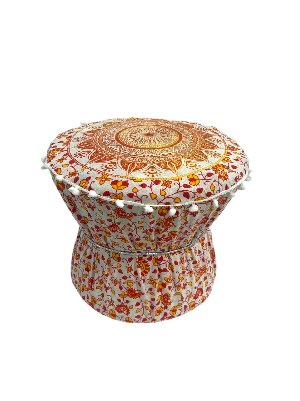 MUDACRAFT Bohemian Cotton Muda Cover Pouf Ottoman Orange Yellow Round Footrest Pouffe with Mandala & Floral Print Mudda Set of 1 Piece Cover ONLY-image-33