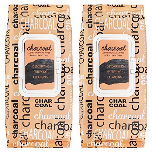 Body Prescriptions Facial Wipes - 2 Pack (60 Count Each) Charcoal Infused, Detoxifying + Moisturizing Deep Cleansing Face Towelettes, Refreshing + Nourishing, Makeup Removing Cleansing Cloths