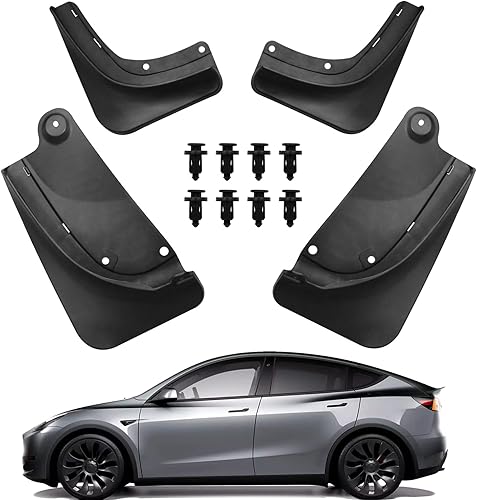 Aletas de barro, 4 piezas Tesla Modelo Y Flaps, accesorios de protección contra salpicaduras, no requiere perforación (modelo Y)