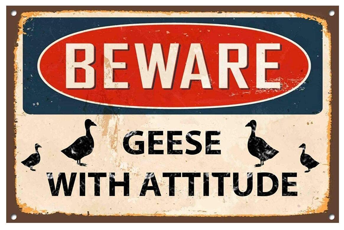 SMAZDFXX Beware Geese with Attitude Vintage Aluminum Tin Sign Metal Wall Art Decorations Iron Painting for Indoor Outdoor Home Decor Room Door Accessories Poster Housewarming 12"x16"