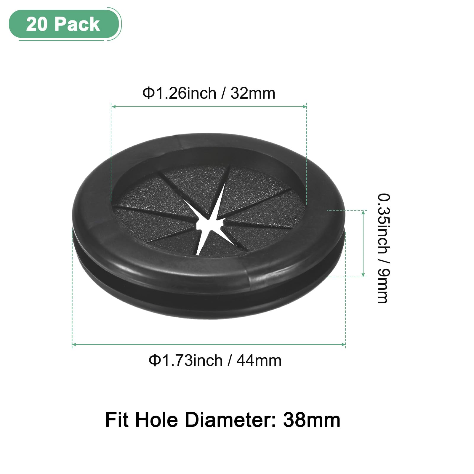 M METERXITY 16-Pack Rubber Grommets for Wiring 38mm Desk Grommet Double-Sided Flexible Cable Cord Grommet Desk Hole Cover for Cables/Wires Through Protection [Black - Image 3
