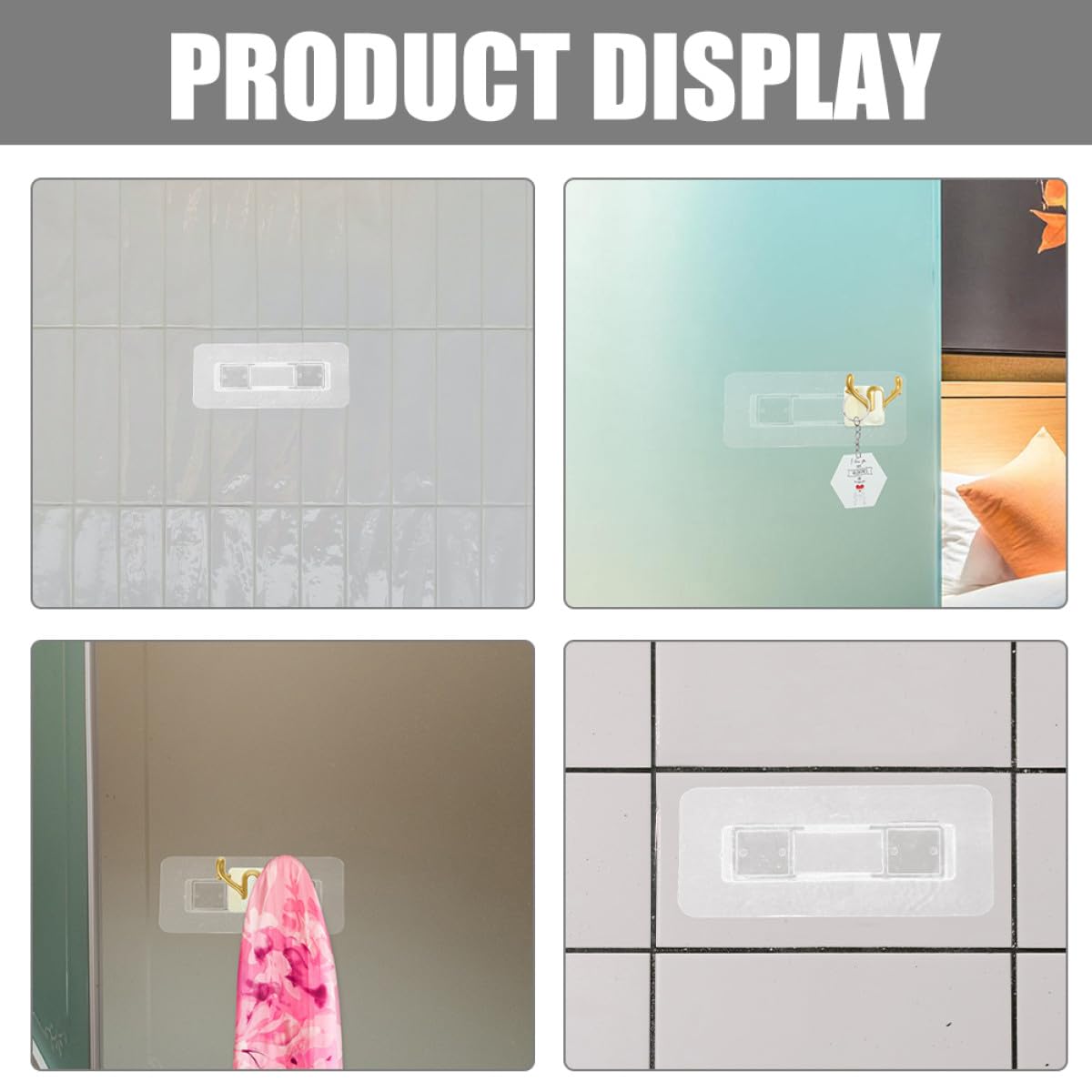 TOYANDONA Ganchos Adhesivos Transparentes para Colgar en Pared sin Taladro, 50 Piezas, Resistentes para Estante de Ducha y Toallero, Uso Múltiple en Baño y Cocina