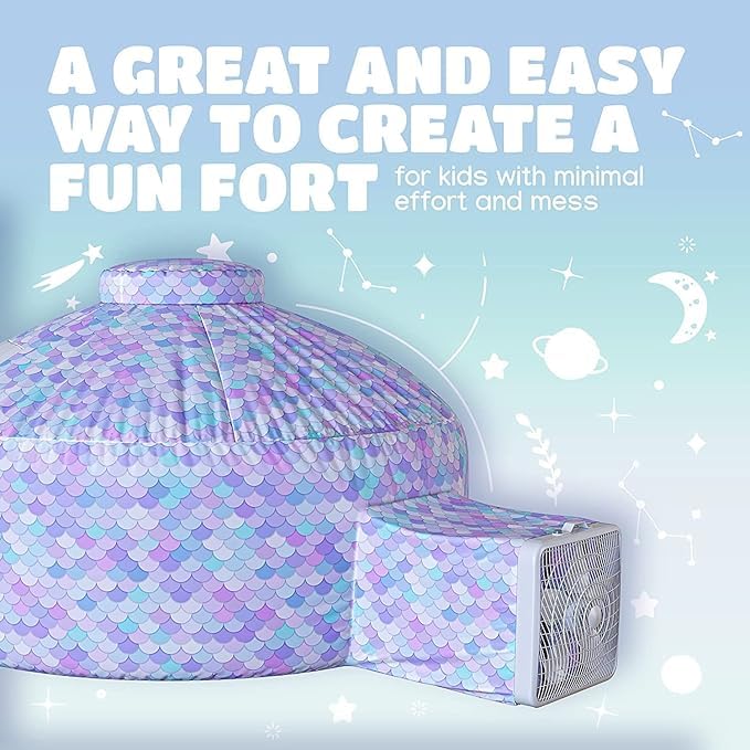 Skywin Mermaid Magic Fort Air Tent for Kids with Door (77” x 50”) Builds in 30 Seconds, Toddler Tents Indoor for Imaginative Play, Kids Forts Indoor Playhouse, Christmas/Birthday Gift (Fan Not Incl)