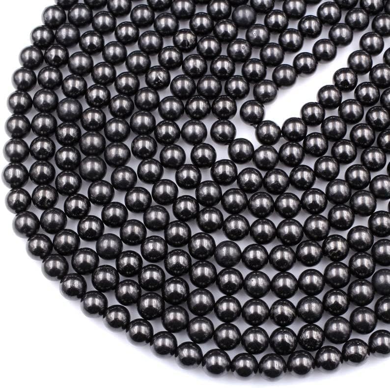 Z.A Gems Unisex Natural Shungite Jade Smoot/Plain Semi Precious Gemstone Loose Beads for Jewelry Making || Smoot/Plain Beads for Jewelry Making -10 mm- 1 Strand - 15 Inch