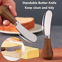 Vista 2 de Paquete de 2 cuchillos esparcidores de mantequilla de pie, cuchillos esparcidores de queso de acero inoxidable con mango de madera, cuchillos