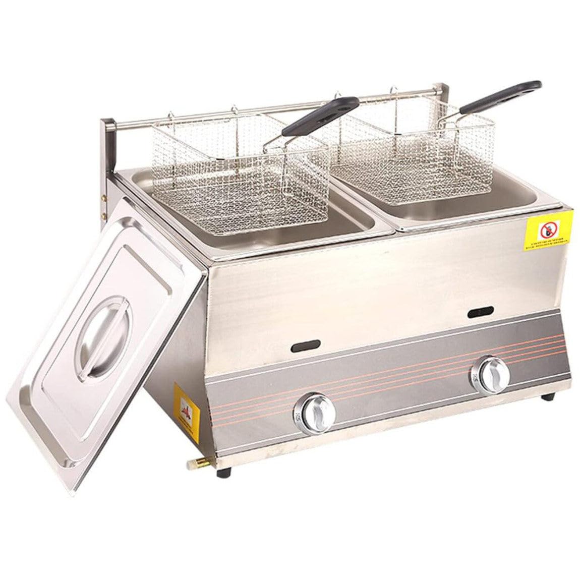 IUokLU Gas Fryer Stainless Steel Gas Fryer 6L/12L Fryer with Detachable Baskets and Lids for French Fries Restaurant Supermarket Fast Food Stand 12L,6L (12L)