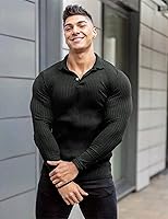 Vista 2 de COOFANDY Camisetas de punto de manga larga para hombre, estilo casual, ajustadas