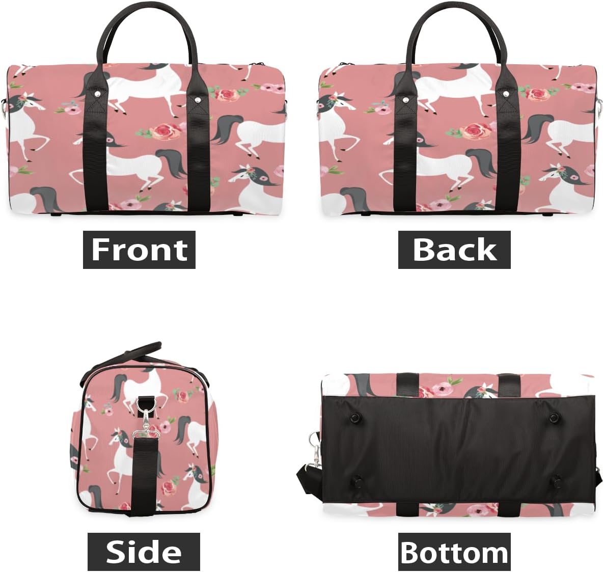 Horses Rose Travel Duffel Bag for Women Men Large Capacity Overnight Weekender Bags for Lightweight Waterproof Sport Gym Bag for Workout Yoga Swim