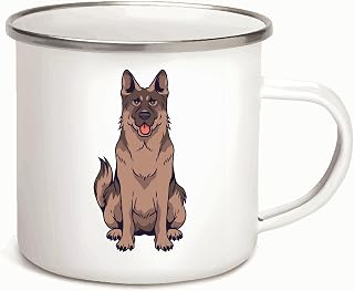 German Shepherd Dog Gift for Dog Lovers Cute Puppy with His Tongue Out 12oz Enamel Silver Mug