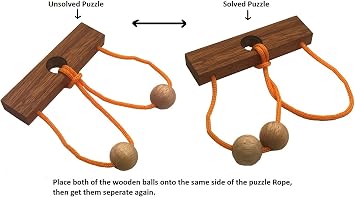 Two Lovers String Rope Ring Puzzle - Wood IQ Brain Teaser Mind Game