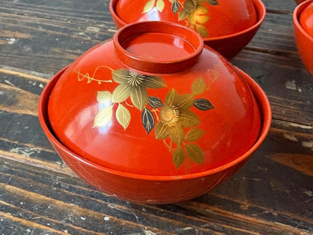 輪島塗 漆器 蓋付 吸物椀 沈金 朱塗 煮物 雑煮 8客 汁椀 鷹