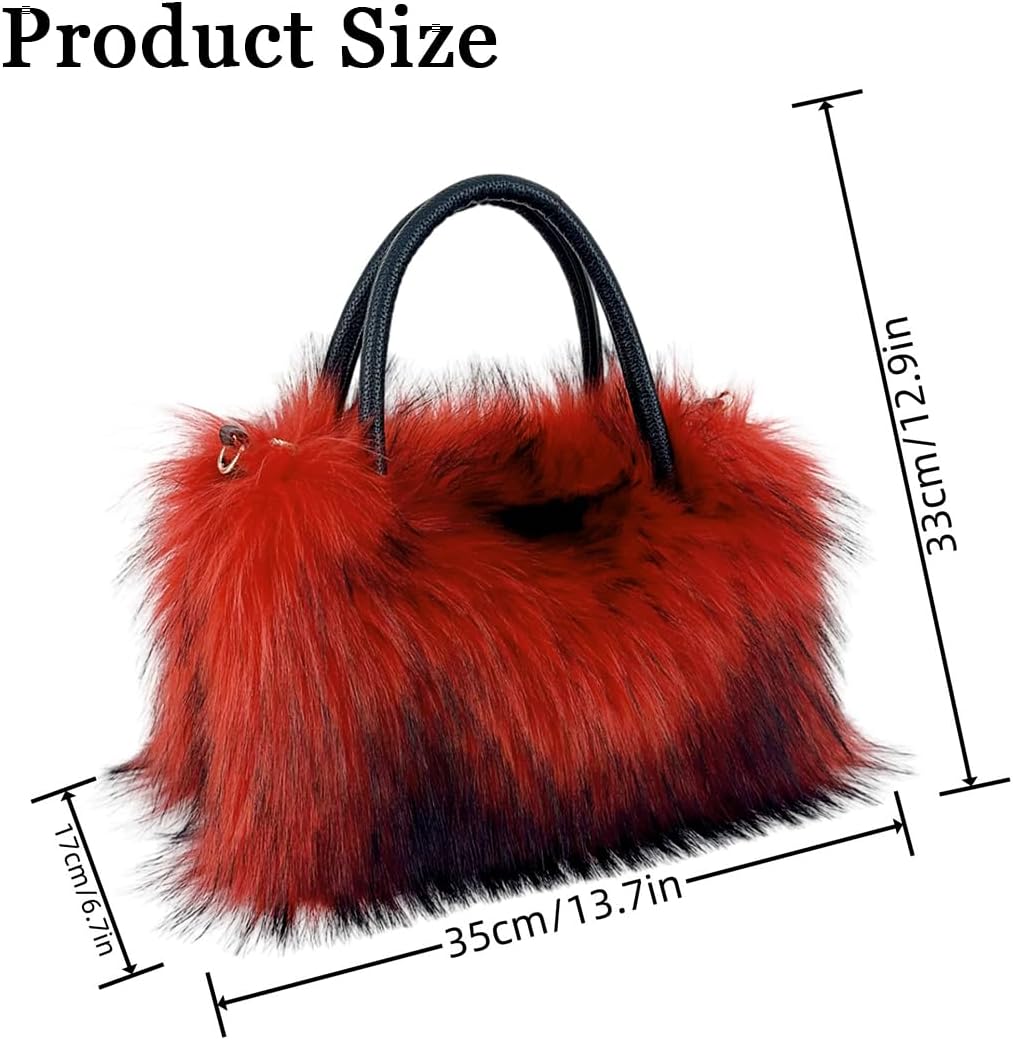 Women's Shoulder Handbags Faux Fur Tote Bag Fluffy Satchel Handbags for Women Fuzzy Y2k Purse with Shoulder Strap - Image 7