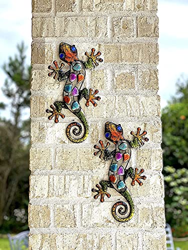Stc World S/2 Lizard Decor Colorful Metal Home Garden Yard Wall Art Sculptures Indoor Outdoor 12" #TOP1