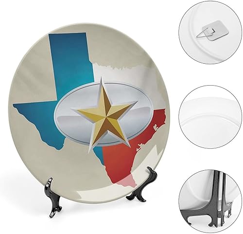 Miniatura 4 de XISUNYA Placa decorativa de porcelana redonda de 8 pulgadas, diseño de estrella de Texas con hebilla de cinturón de vaquero con estampado de mapa de