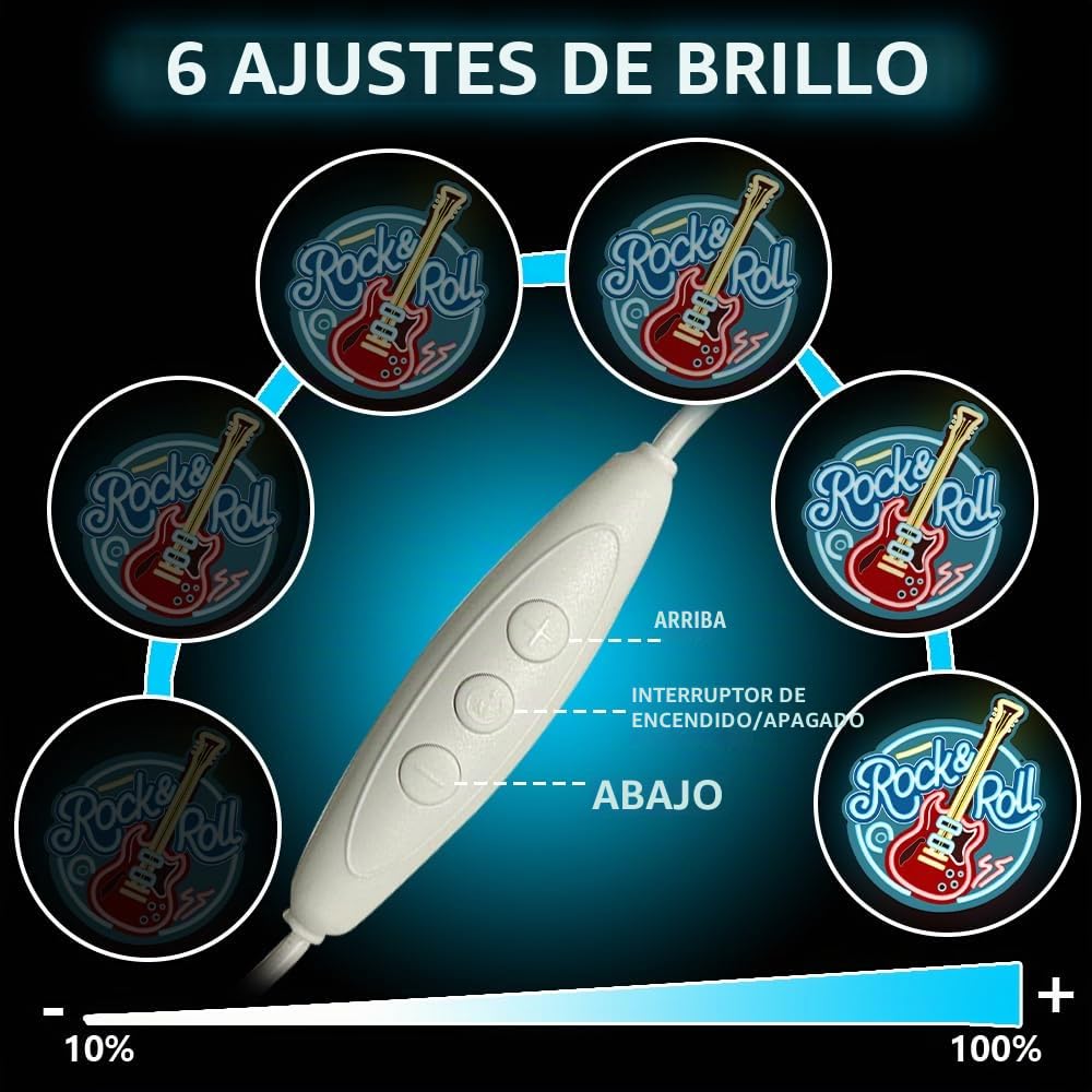 RuCvixkt Letreros de neón Rock Roll para decoración de pared, letrero de neón LED regulable para estudio de música, salón, bar, club, regalo para niños y niñas amantes de la música