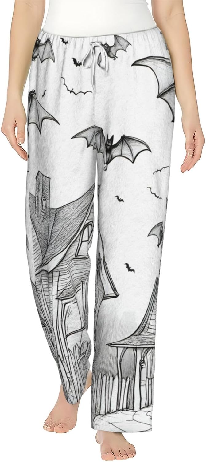 Halloween Flying Bats Print Women'S Flannel Pajama Pants,Soft Warm Pajama Bottoms,Perfect For Holiday Lounging