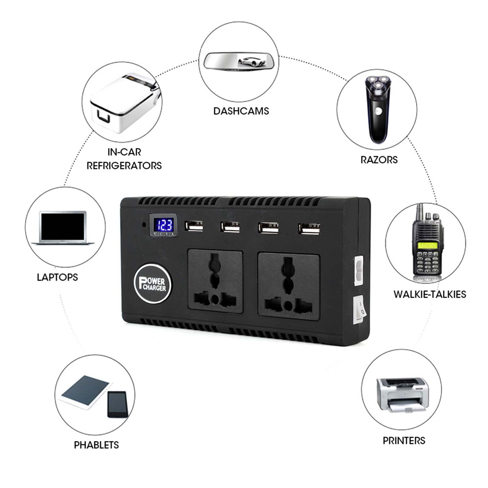 Samochodowa przetwornica napięcia DC 12 V 24 V na AC 220 V Ładowarka 200 W z transmisją głosu