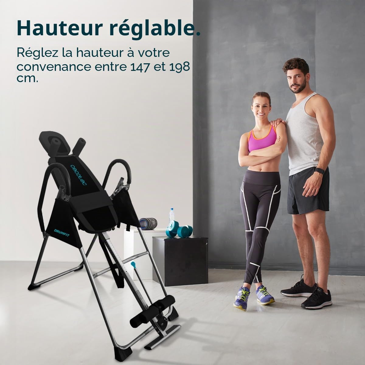 Cecotec Table d'inversion Pliante avec Inversion Totale 180º Drumfit Inversion 1800. Étirement du Dos, Ceinture et Coussins de sécurité, 26 Niveaux réglables, Poids Maximum 120 kg