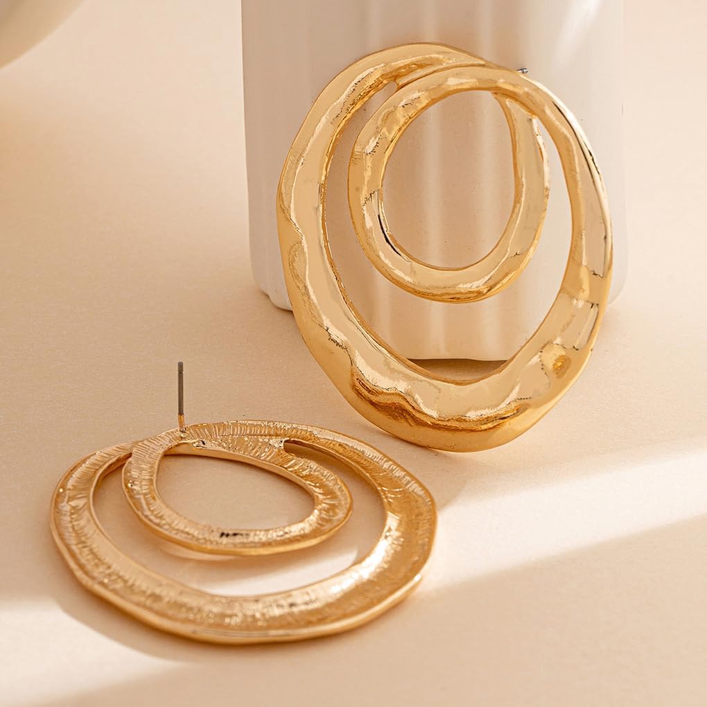 Gold Chunky Geometric Big Dangle Earrings for Women Large Round Statement Drop Earrings Circle Geometric Dangling Earring Simple Jewelry Accessories Gifts - Image 6