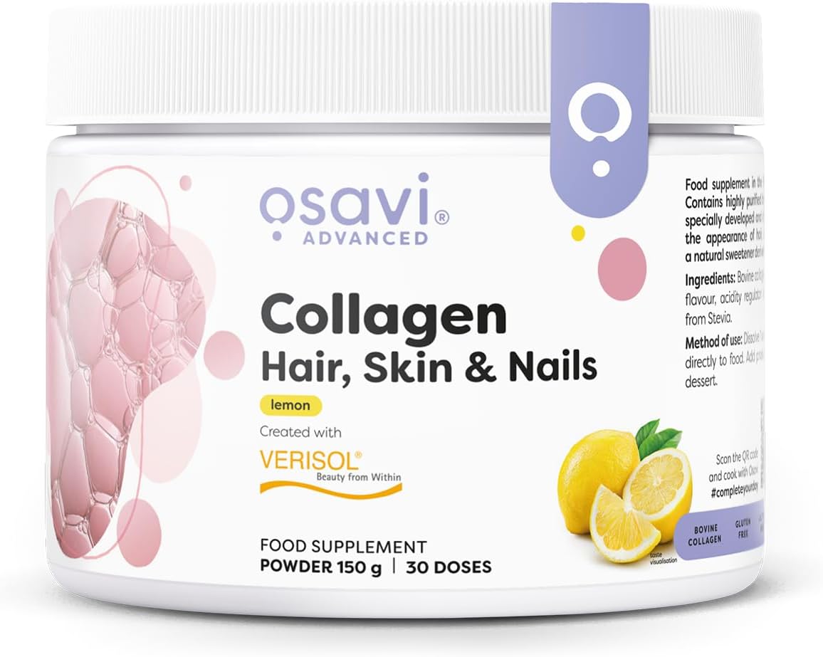 Osavi Collagen Hair, Skin & Nails – 150 g Powder | 60 Doses | Lemon Flavor | VERISOL® Collagen Peptides for Hair Thickness, Skin Elasticity & Nail Strength | Reduces Wrinkles & Cellulite