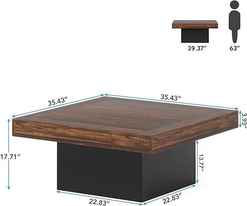 Miniatura 2 de Tribesigns Coffee Table Square LED Coffee Table Engineered Wood Low Center Cocktail Tables for Living Room (Rustic Brown+Black) Mármol de imitación