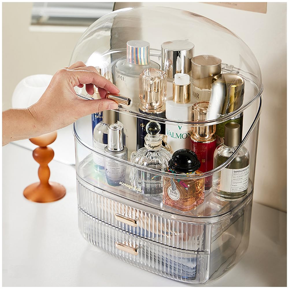 NUODWELL Transparenter Makeup Organizer Aufbewahrungsbox, Kosmetik Organizer mit klarem Deckel und Schubladen, Hautpflege Organizer für Schminktisch, Schlafzimmer, Badezimmer (Transparenz)
