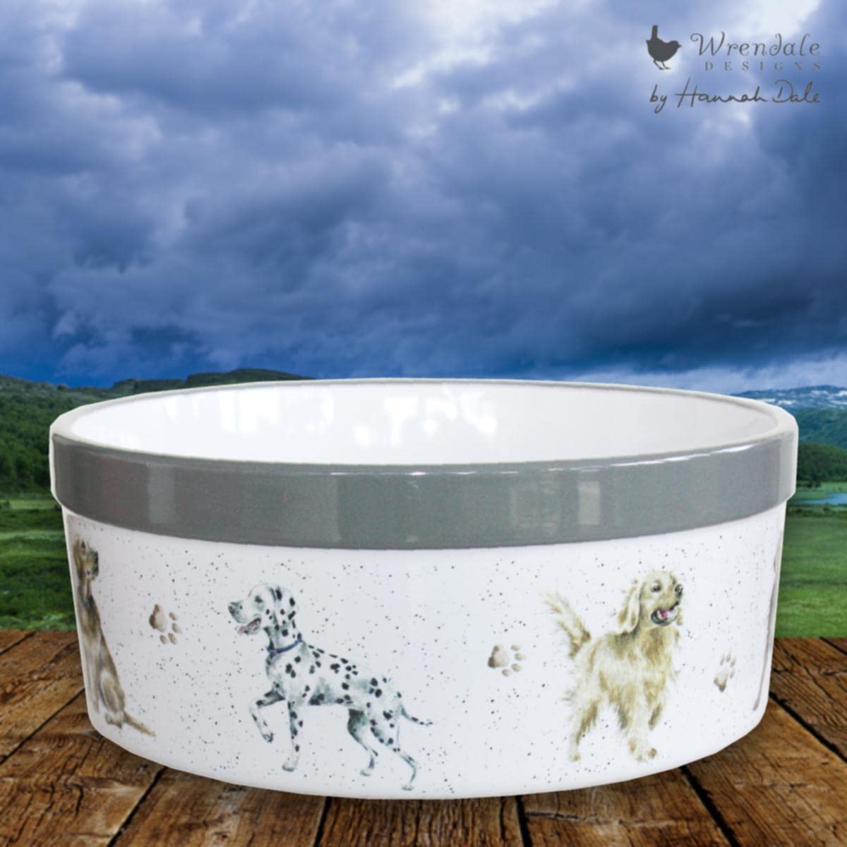 Wrendale Designs Steingut Hundenapf ca. 20,5cm D 1800ml Royal Worcester Schüssel mit Rasse-Hunde Portraits von der britischen Künstlerin Hannah Dale fürs Füttern & als Geschenk