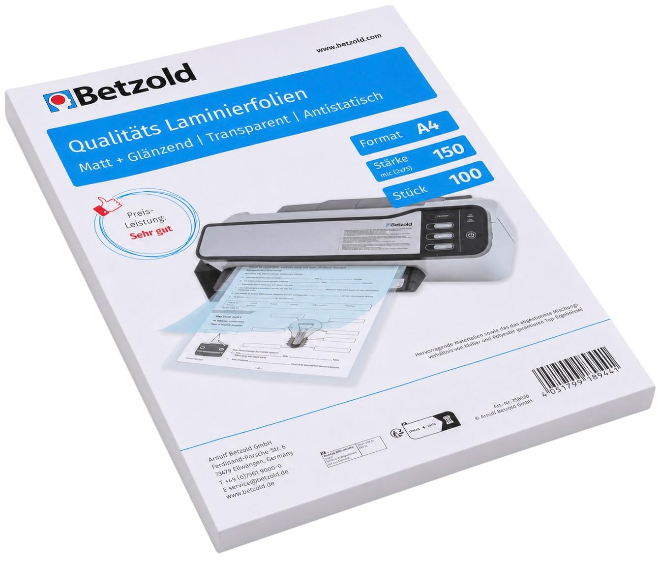 Betzold - Laminier-Folien DIN A4 100 Stück - Laminier-Taschen Folierfolien