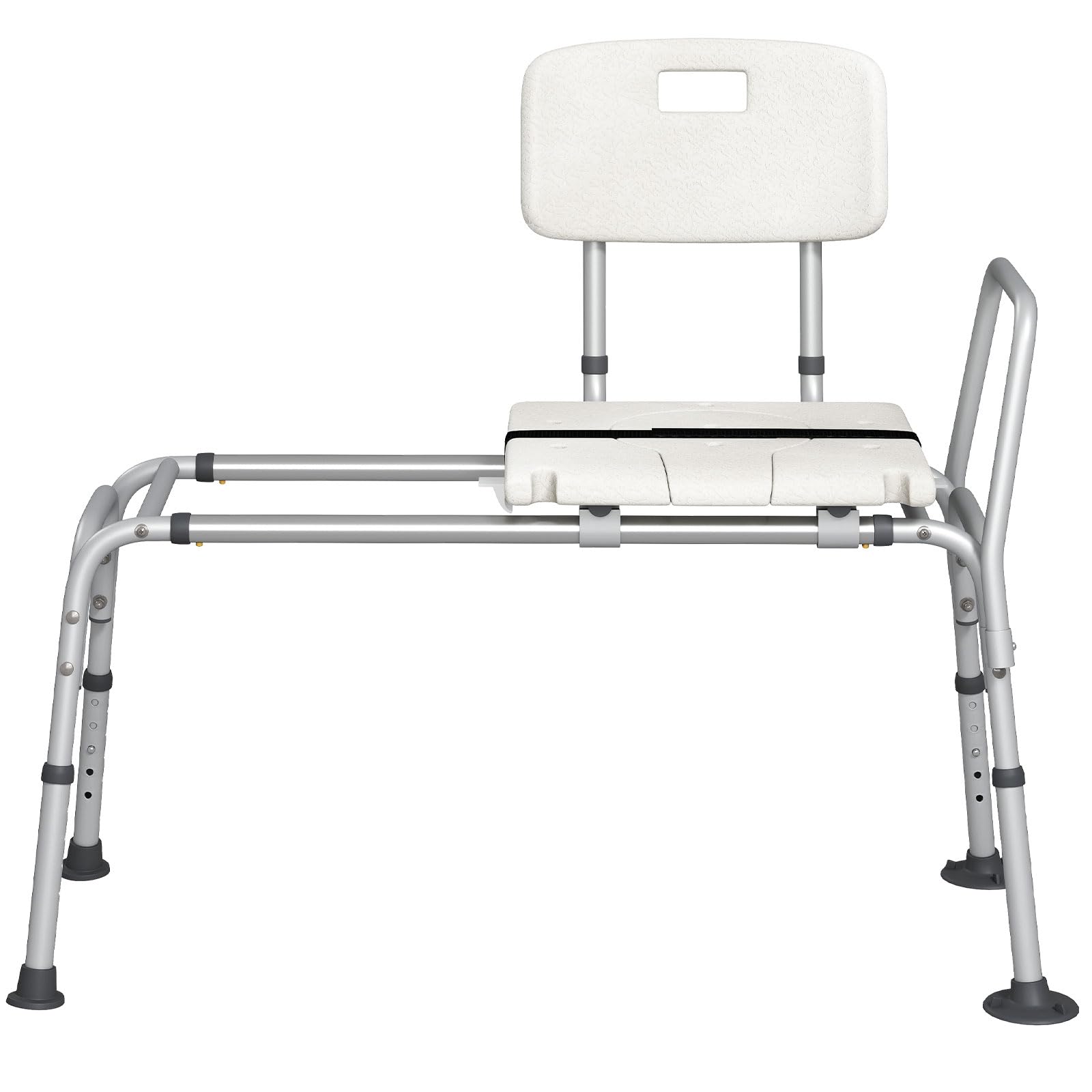 GOPLUS Silla de Baño con Función Deslizante, Altura Ajustable, Asiento Ancho con Tapa Abatible, 4 Pies con Ventosas Antideslizantes, Silla de Ducha para Ancianos, Pacientes, Discapacitados