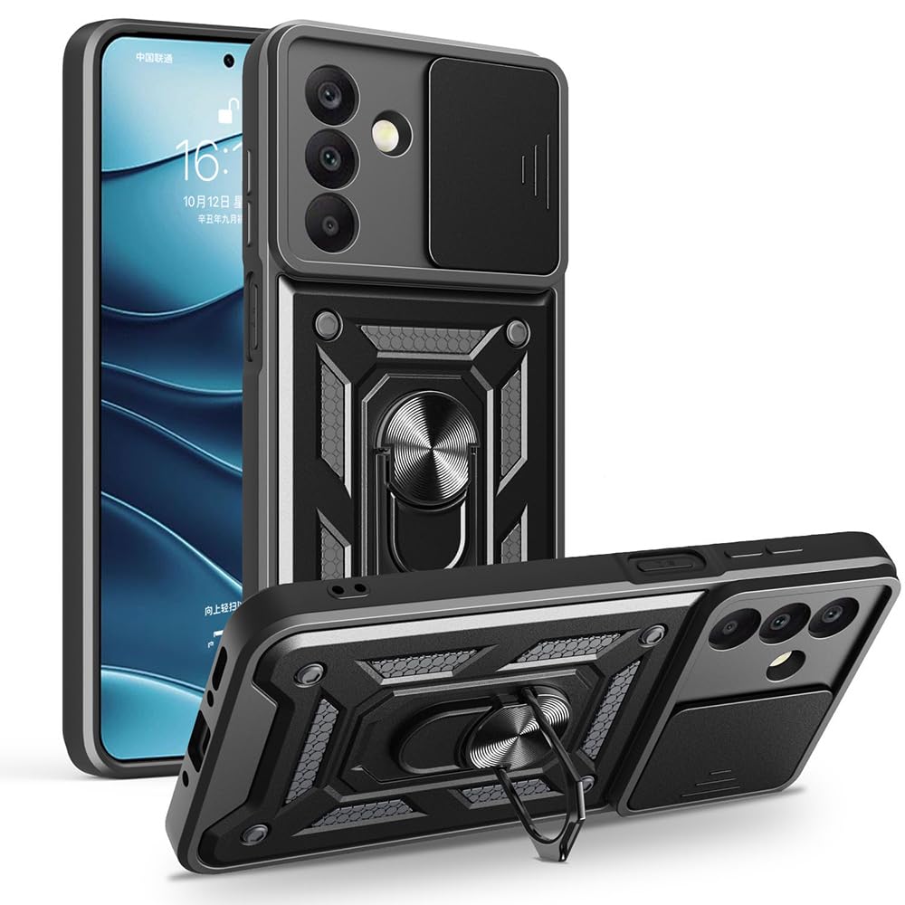 Zore Galaxy ile uyumlu A26 Kılıf Magnetik Standlı Kamera Korumalı Zore Sürgülü Vega Kapak Siyah