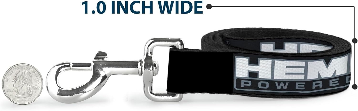 Hemi Pet Leash, Dog Leash, Hemi Powered Logo Black Gray White, 6 Feet Long 1.0 Inch Wide