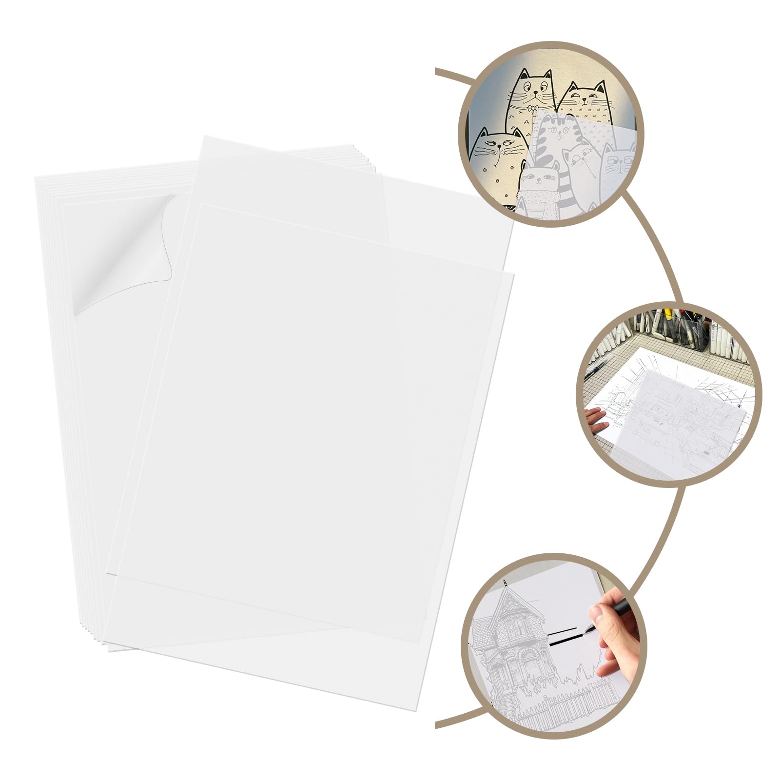 50 Feuilles Papier Calque A4, Papier Calque Blanc, Transparent, 55g/m², pour Patron Couture, Dessin, Scrapbooking et Calligraphie la Copie (210x297mm)