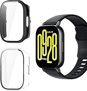 Holilo Case with Tempered Glass Screen Protector for Xiaomi Redmi Watch 5 Active, All-Round Protective Case, Pack of 2, Full Coverage Protective Case, Ultra Thin, Scratch-Resistant, Protective Case,