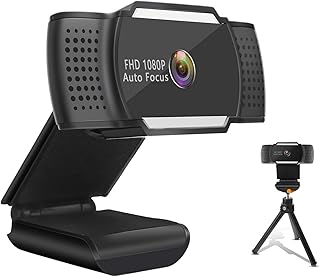 FHD Webcam 1080P with Microphone, Auto Focus USB Plug and Play 110-degree Wide Angle PC Laptop Desktop Web Camera for Online Teaching Live Streaming Video Conference Recording Gaming Skype with Tripod