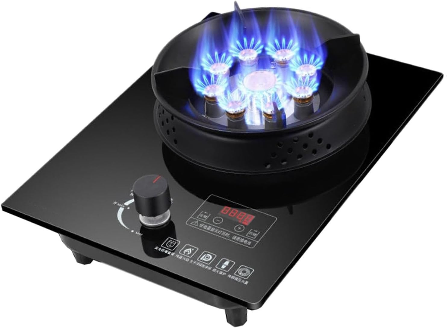 Single Burner Gas Stove, 5.2KW Camping Gas Cooker, Kitchen Counter Top Stove, Independent Timer Both Sides, with Flameout Protection, for Home Kitchen(LPG)