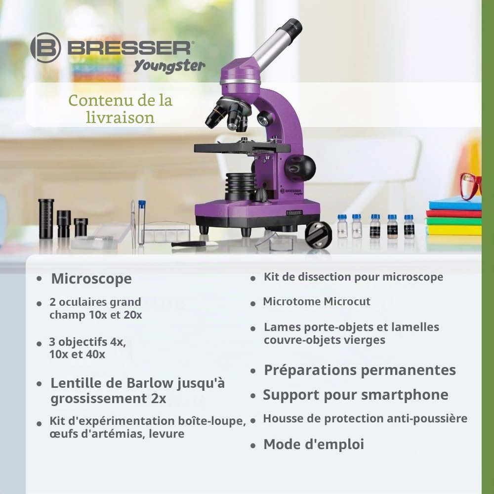 Bresser Junior BIOLUX SEL Microscope d’écolier avec Porte-Smartphone, Zoom à lentille de Barlow, pour Enfants et Adultes