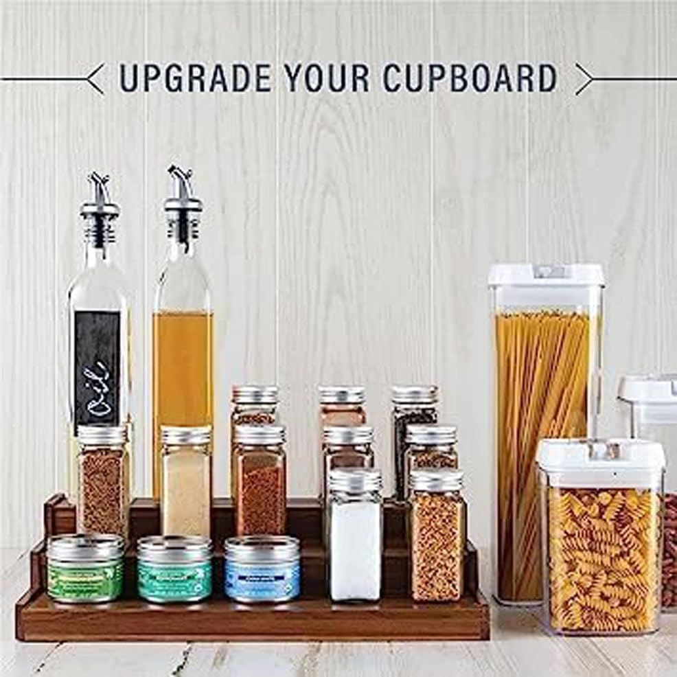 Image of Insight Arts Wooden Spice Rack Organizer 3-Tier for Pantry Cabinet or Countertop for Spice Bottles, Jars Display Shelf (Dark Brown)