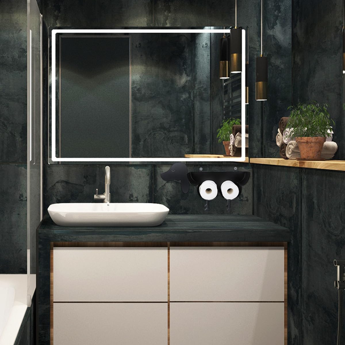 TEHAUX Toilettenpapierhalter und Niedlichem Hundedesign mit Stabilem Boden aus Eisen Moderner Multifunktionaler Organizer für Restaurant und Hotelbadezimmer