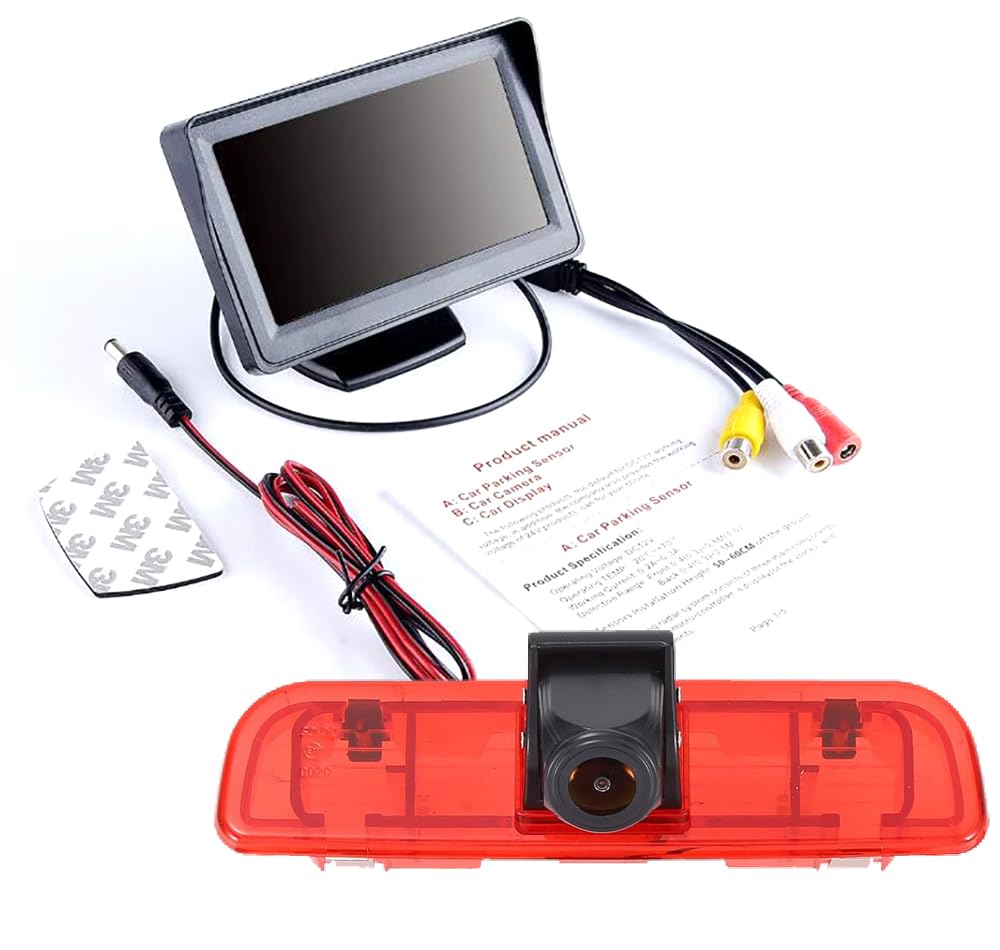 HD 170 ° luce freno retromarcia angolo telecamera posteriore regolabile ricambio per Fiat Qubo Fiorino 225 limousine Kombi/Punto/Schragheck 199/Citroen Nemo/Peugeot Bipper AA Tepee (telecamera +