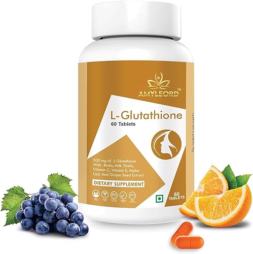 L - Tabletas de glutatión de 1000 mg con vitamina C y E, biotina, cardo mariano, extracto de semilla de uva para ayudar al brillo de la piel y la