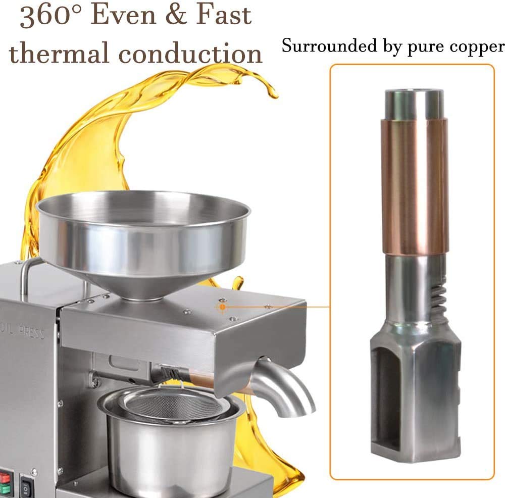 Presse à Huile Électrique Concasseur Olive 610W Machine À Presser L'huile Température Réglable 40-240 °C Automatique Broyeur D'huile,Cacahuète, Graines De Tournesol, Graines De Thé, Graines De Sésame