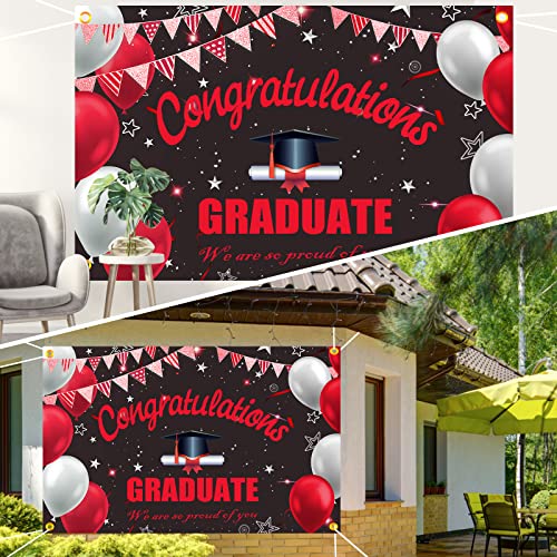 2024 Graduation Decorations, Graduation Decorations Class of 2024, Red and Black Graduation Party Decorations with Congratulations GRADUATE Banner Balloons Backdrop for Nurse College Primary