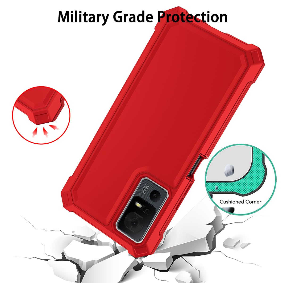 Custodia Protettiva Per TCL 505 Con Vetro Temperato: Antiurto Grado Militare Con Cavalletto, Blu