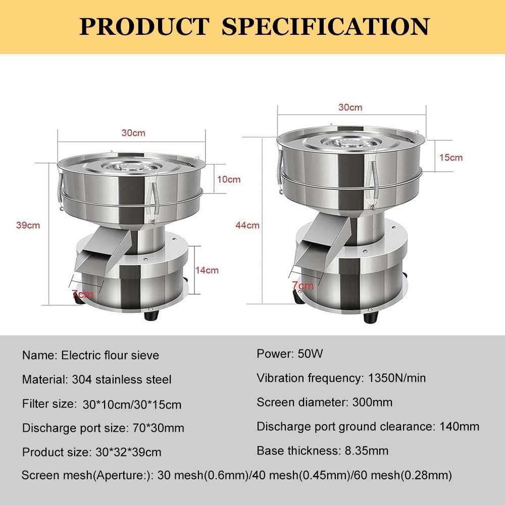 Automatic Sieve Shaker Vibrating Sieve Machine Powder Sifter Electric Flour Sifter Stainless Steel Vibrating Sieve Machine,15cm-40&60mesh