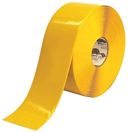 Mighty Line Solid Floor Marking Tape, Heavy-Duty, Peel and Stick Adhesive, Beveled Edge Design, Industrial Quality, 4 inch Yellow 100' Roll