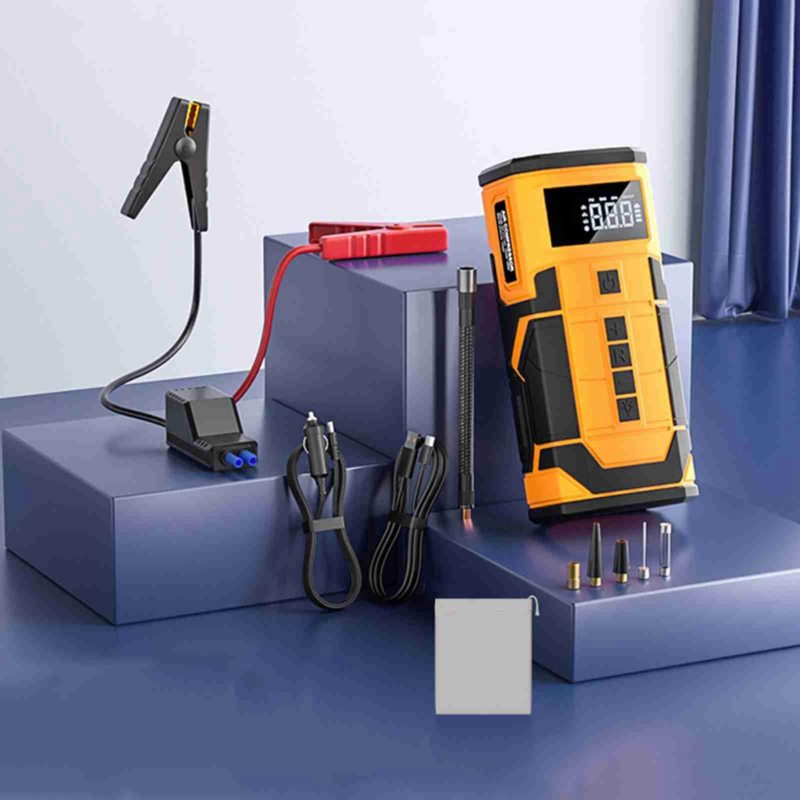 Arrancador de batería para automóvil con inflador de neumáticos de 150 PSI - Arrancador de energía de Emergencia portátil de 600 A Pico 12 V para Motores de Gasolina de 3,5 L -