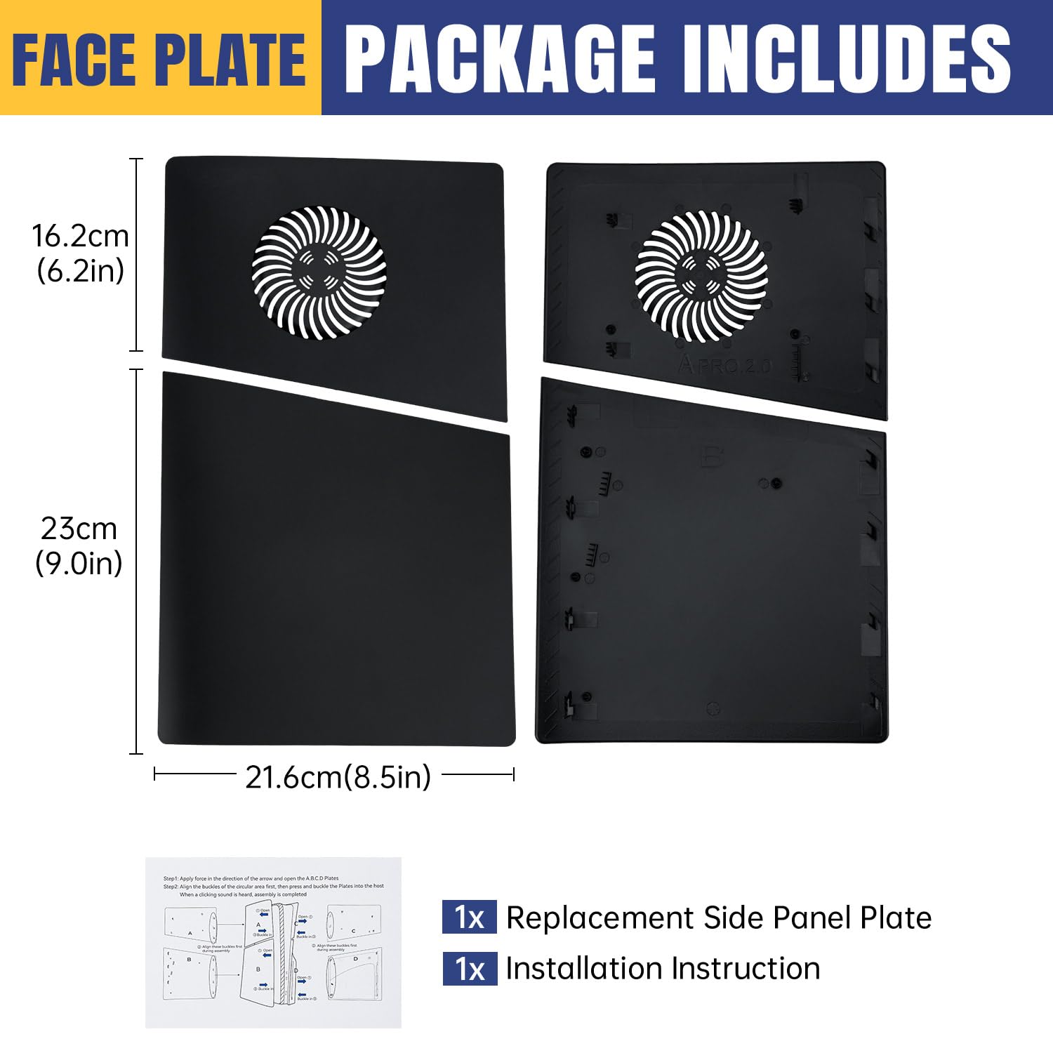 Mcbazel Placas Frontale para PS5 Pro, Panel Lateral Protector a Prueba de Polvo con Rejilla de Ventilación para PS5 Pro Digital Edition Consola - Negro (No Compatible con PS5 Slim/PS5)
