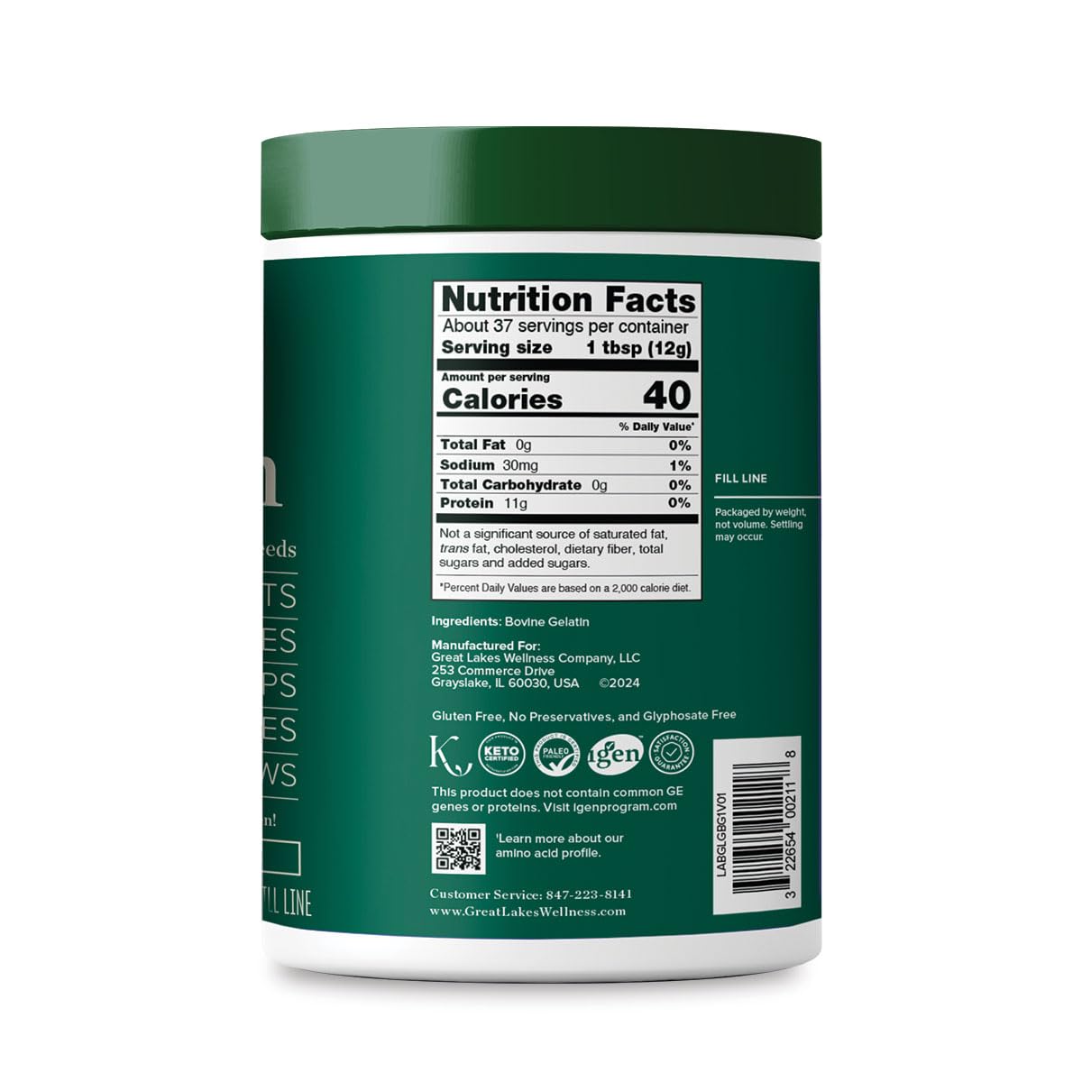 Great Lakes Wellness Beef Gelatin Powder for Culinary Needs - Perfect for Gummies, Marshmallows, Desserts and more - Unflavored - Grass-Fed, Kosher, Keto, Non-GMO 16 oz