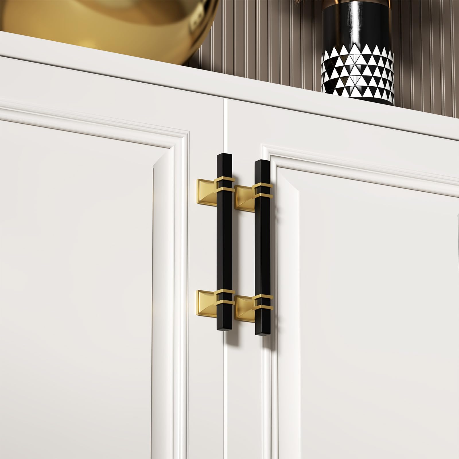 Confezione da 24 maniglie per armadietti da 160 mm, colore nero e oro, maniglie per armadietti in lega di zinco, per cassettiere, credenze, credenze e cassetti