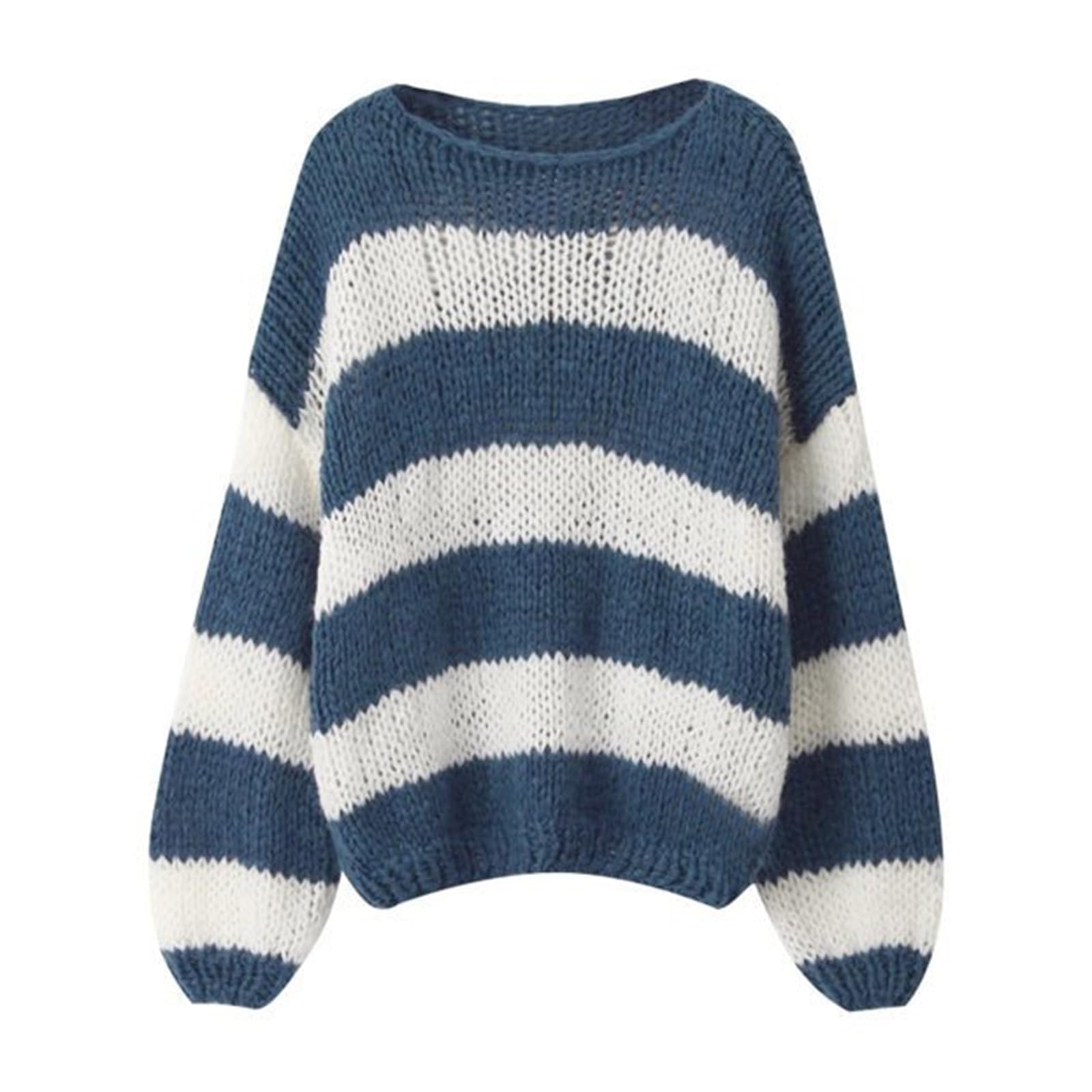 Women Teens Cute Striped Sweater Color Block Knit Long Sleeve Crewneck Pullover Jumper Top Preppy Clothes Fall